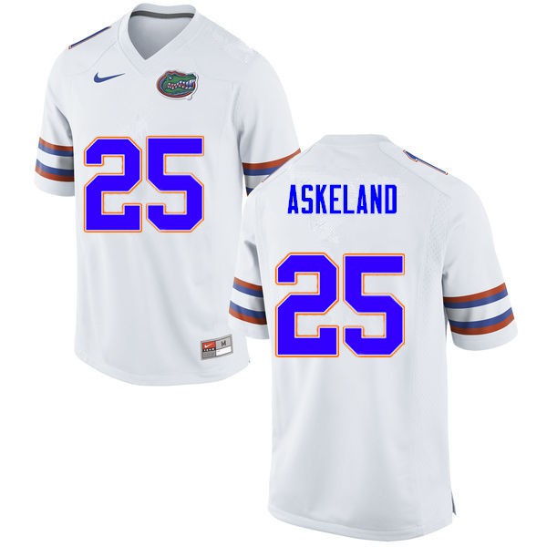 Men #25 Erik Askeland Florida Gators College Football Jerseys White